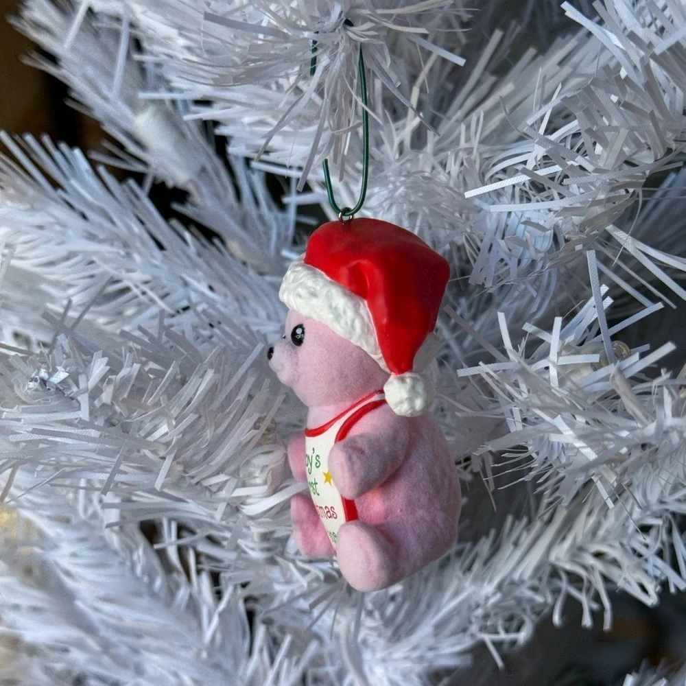 Hallmark 2002 Baby Girl’s  First Christmas Pink Bear Ornament Collectible